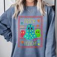 Trick Or Teach Neon Ghost Flower Teacher Spooky Halloween Comfort Colors Sweatshirt Blue Jean