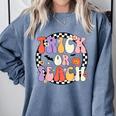 Trick Or Teach Retro Groovy Halloween Teacher Comfort Colors Sweatshirt Blue Jean