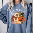 Trick Or Teach Retro Halloween Teacher Women Men Costume Comfort Colors Sweatshirt Blue Jean