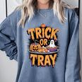 Trick Or Tray Halloween Cafeteria Teacher School Comfort Colors Sweatshirt Blue Jean Trick Or Tray Halloween Cafeteria Teacher School Comfort Colors Sweatshirt Blue Jean
