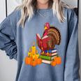 Turkey Reading Books Fall Thanksgiving Teacher Book Comfort Colors Sweatshirt Blue Jean