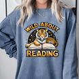 Wild About Reading Tiger For Teachers & Students Comfort Colors Sweatshirt Blue Jean Wild About Reading Tiger For Teachers & Students Comfort Colors Sweatshirt Blue Jean