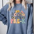 Wildflower Pre-K Preschool Team Floral Teacher Girls Comfort Colors Sweatshirt Blue Jean