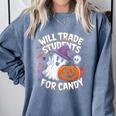 Will Trade Students For Candy Halloween Teacher Comfort Colors Sweatshirt Blue Jean