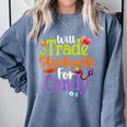 Will Trade Students For Candy Teacher Halloween Costume Comfort Colors Sweatshirt Blue Jean Will Trade Students For Candy Teacher Halloween Costume Comfort Colors Sweatshirt Blue Jean