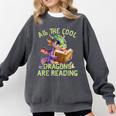 All The Cool Dragons Are Reading Dragon Teacher Comfort Colors Sweatshirt Pepper