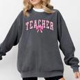 Coquette Bow Back To School First Day Teacher Comfort Colors Sweatshirt Pepper