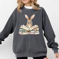 Cute Reading Bunny Glasses Books Bookworm Reader Teacher Comfort Colors Sweatshirt Pepper