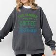 Disney This Teacher Runs On Coffee And Disney Gradient Logo Comfort Colors Sweatshirt Pepper