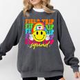 Field Trip Squad Groovy Field Day Smile Face Teacher Tie Dye Comfort Colors Sweatshirt Pepper