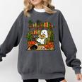 Ghost Library Reading Books Halloween Librarian Teacher Comfort Colors Sweatshirt Pepper