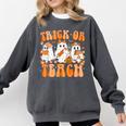 Groovy Teacher Halloween Trick Or Teach Ghost Men Women Kids Comfort Colors Sweatshirt Pepper
