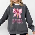 I'm Literally Just a Teacher Pencil Coquette Bow School Comfort Colors Sweatshirt Pepper