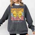 Interventionist Teacher Groovy Coquette Bow Back To School Comfort Colors Sweatshirt Pepper