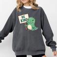 Be Kind Teacher Anti-Bullying Dino Kindness Women Men Boys Comfort Colors Sweatshirt Pepper