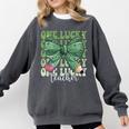 One Lucky Teacher Coquette Bow St Patricks Day Teacher Comfort Colors Sweatshirt Pepper One Lucky Teacher Coquette Bow St Patricks Day Teacher Comfort Colors Sweatshirt Pepper