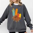 One Thankful Teacher Thanksgiving Turkey Peace Hand Sign Comfort Colors Sweatshirt Pepper One Thankful Teacher Thanksgiving Turkey Peace Hand Sign Comfort Colors Sweatshirt Pepper