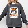 One Thankful Teacher's Aide Messy Bun Thanksgiving Fall Comfort Colors Sweatshirt Pepper