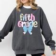 Preppy Fifth Grade Teacher Blue Floral Coquette Pencil Bow Comfort Colors Sweatshirt Pepper