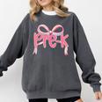 Preppy Pre k Back To School Pre-k Teachers Girls Cute Bow Comfort Colors Sweatshirt Pepper