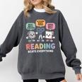 Reading Beats Everything Teacher Rock Paper Scissors Comfort Colors Sweatshirt Pepper