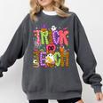 Retro Trick Or Teach Leopard Ghost Halloween Spooky Teacher Comfort Colors Sweatshirt Pepper