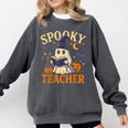Spooky Teacher Halloween Cute Ghost Pumpkin Reading Women Comfort Colors Sweatshirt Pepper
