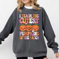 I Teach The Cutest Pumpkins Halloween Fall Teacher Women Comfort Colors Sweatshirt Pepper