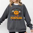 I Teach The Cutest Pumpkins In The Patch Groovy Teacher Fall Comfort Colors Sweatshirt Pepper
