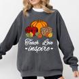 Teach Love Inspire Autumn Fall Plaid Leopard Pumpkin Teacher For Men Women Kids Comfort Colors Sweatshirt Pepper