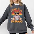 I Teach In My Pajamas Teacher Sunset Bear Retro Comfort Colors Sweatshirt Pepper