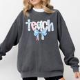 Teach Teacher Coquette Bow Pencil Back To School First Day Comfort Colors Sweatshirt Pepper Teach Teacher Coquette Bow Pencil Back To School First Day Comfort Colors Sweatshirt Pepper