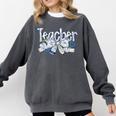 Teacher Blue Chinoiserie Coquette Bow Heart Teacher Life Comfort Colors Sweatshirt Pepper