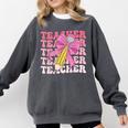 Teacher Pencil Back To School Groovy Pink Teacher First Day Comfort Colors Sweatshirt Pepper