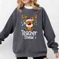 Teacher Squad Red Plaid Rudolph Reindeer Christmas Comfort Colors Sweatshirt Pepper
