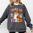 Trick Or Teach Cute Ghost Coffee Pumpkins Halloween Teacher Comfort Colors Sweatshirt Pepper