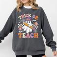 Trick Or Teach Groovy Teacher Halloween Retro Ghost Comfort Colors Sweatshirt Pepper