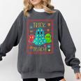 Trick Or Teach Neon Ghost Flower Teacher Spooky Halloween Comfort Colors Sweatshirt Pepper
