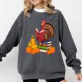 Turkey Reading Books Fall Thanksgiving Teacher Book Comfort Colors Sweatshirt Pepper
