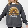 Wild About Reading Teacher Back To School Leopard Rainbow Comfort Colors Sweatshirt Pepper