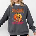 Will Trade Students For Candy Teacher Cute Halloween Pumpkin Comfort Colors Sweatshirt Pepper