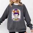 Witchy Teacher Halloween Messy Bun Teacher Bleached Comfort Colors Sweatshirt Pepper