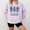 All American Teacher Pencil Coquette Bow USA Flag Teachers Comfort Colors Sweatshirt Orchid