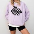 Back To School Checkered Apple Teacher Checkerboard Teacher For Men Women Girls Kids Comfort Colors Sweatshirt Orchid
