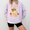 You Can't Scare Me I Teach First Grade Halloween Teacher Comfort Colors Sweatshirt Orchid