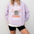 Creepin It Real With My 2nd Grade Monsters Halloween Teacher For Men Women Kids Comfort Colors Sweatshirt Orchid