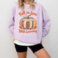 Fall In Love With Learning Book Lover Autumn Pumpkin Teacher Comfort Colors Sweatshirt Orchid