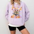 Fall In Love With Reading Halloween Stack Of Book Teacher Comfort Colors Sweatshirt Orchid