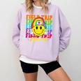 Field Trip Squad Groovy Field Day Smile Face Teacher Tie Dye Comfort Colors Sweatshirt Orchid