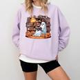 Ghost Book Reading Halloween Books Lover Teacher Comfort Colors Sweatshirt Orchid